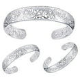 thumbnail image 3 of Yesbay Women's 925 Sterling Silver Bezel Hollow Cuff Bangle Open Bracelet,2pcs, 3 of 6