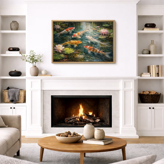 Framed Canvas Print Koi Fish Wall Art Animal Modern Decorative for Living Room Bedroom - 16"x24" NATURAL