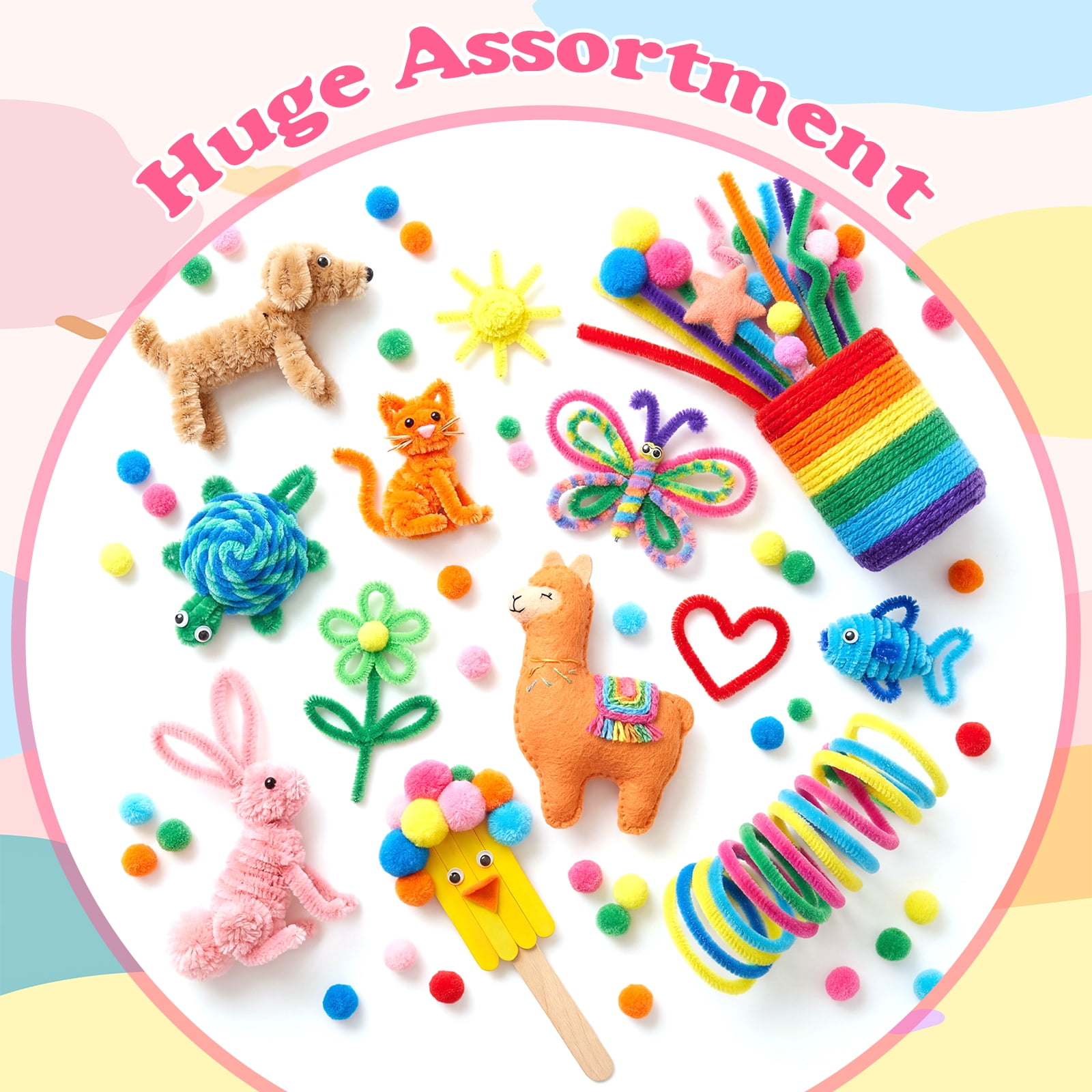 3000PCS Arts and Crafts Supplies Kit for Kids DIY Pipe Cleaner Craft Box Kits Supplies Set Include Pompoms Pipe Cleaners Craft for Kids Christmas Present for Boys Girls
