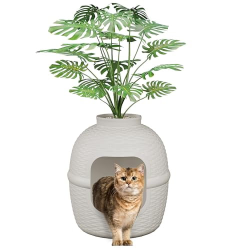 Hidden Litter Box FansaFurn with Faux Plant for Cat Light Grey