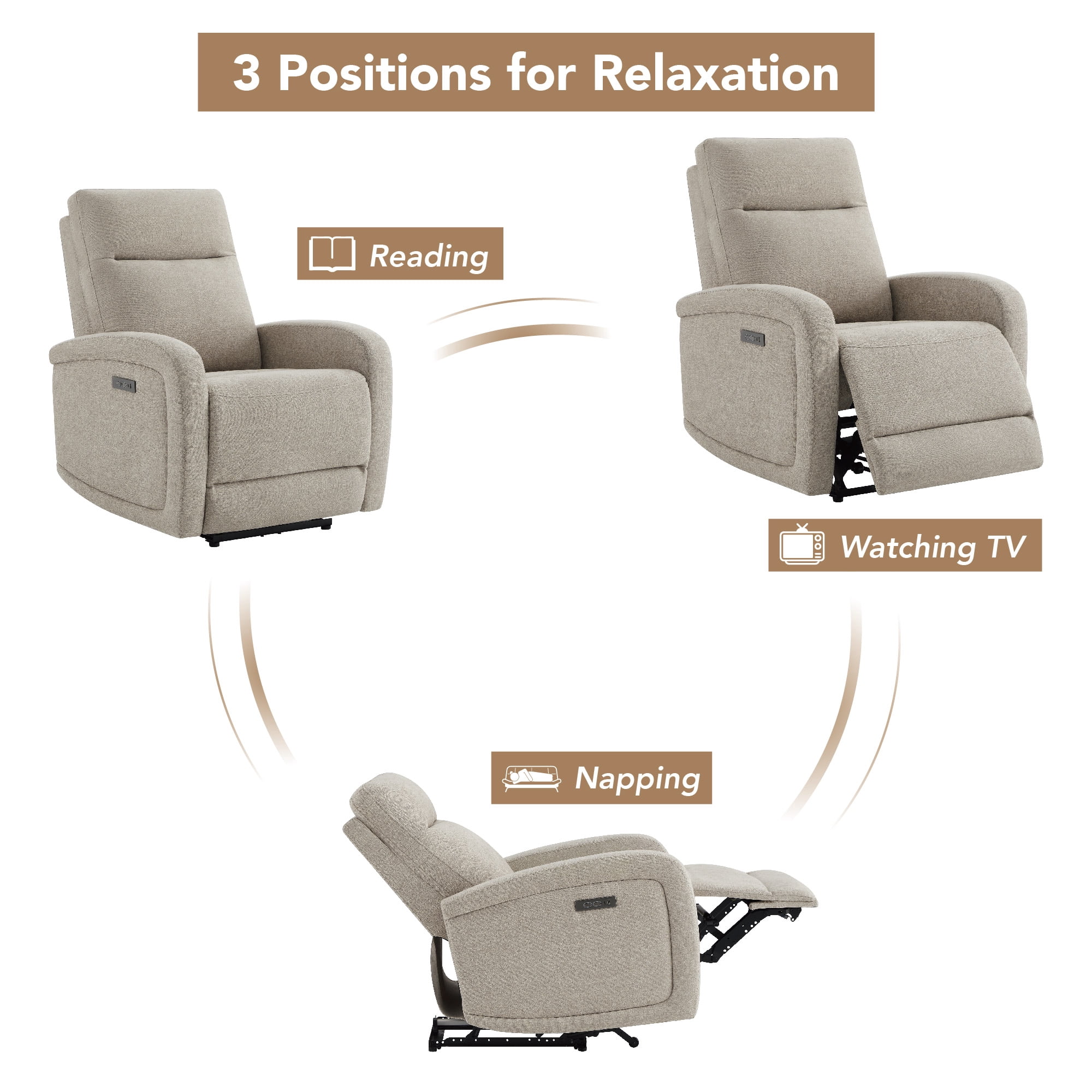 Spruce & Spring Zero Wall Hugger Power Recliner for Compact Spaces, Khaki-Fabric
