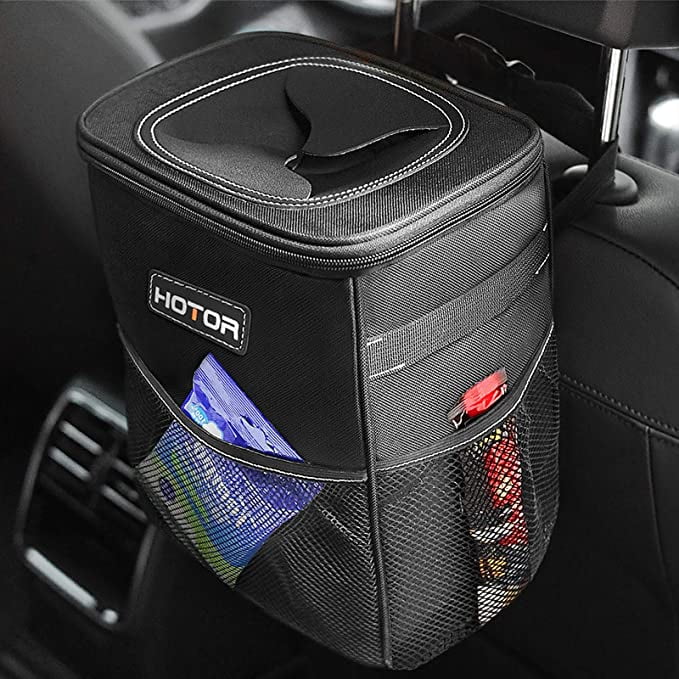 HOTOR Car Trash Can with Lid and Storage Pockets, 100 LeakProof Car Organizer, Waterproof Car