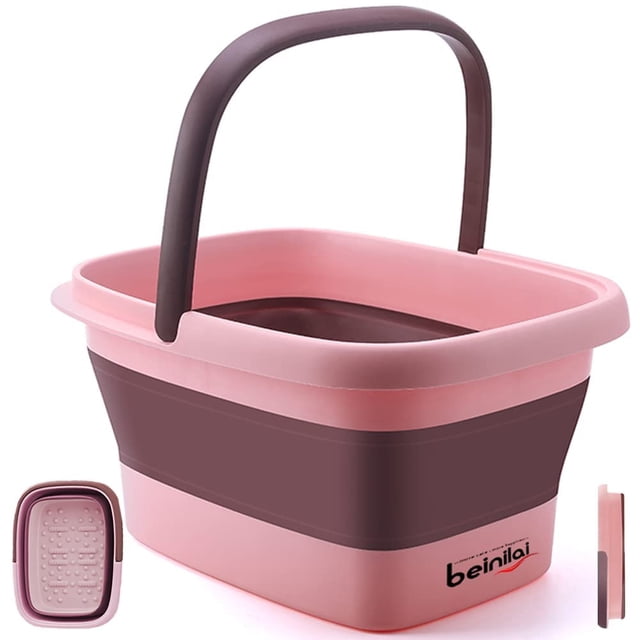 Baño de pies Bañera plegable para pies Beinilai Lavabo plegable para pies Lavabo de plástico multifunción con asas Bañera para pies para remojar los pies-Rosa