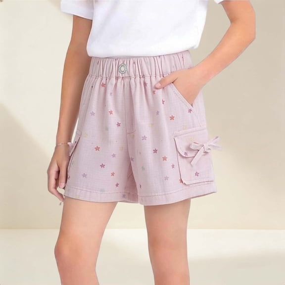 Girls Plaid Shorts Girls cute bow shorts Kids Fashion Elastic High Waist Summer Flowy Wide Leg cotton Shorts with pockets 8Y