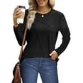 thumbnail image 3 of UVN Blouses for Women Pleated Long Sleeve Shirts Casual Crew Neck Tunic Tops, 3 of 9