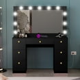 thumbnail image 3 of Boahaus Yara Modern Makeup Vanity with Hollywood Light Bulbs Add-On, Gold Knobs, 7 Drawers, Wide Mirror, Black (Non-Glass Top) for Bedroom, 3 of 5