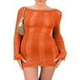 thumbnail image 1 of Femmes Sexy Crochet Tricot Évider Robe Manches Longues Backless Slim Fit Parti Club Nuit sur Mini Robe Cover Ups, 1 of 7