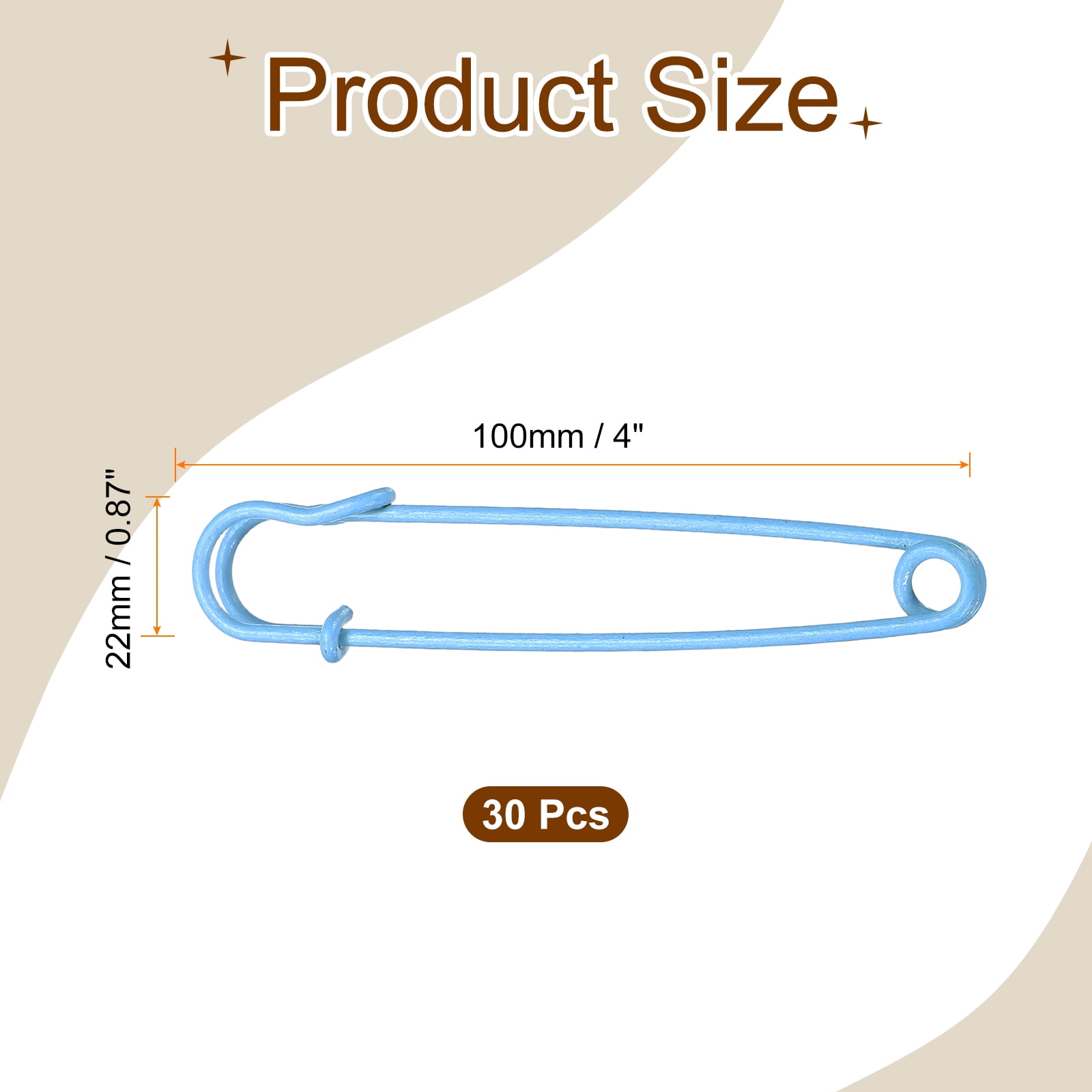 Uxcell 30pcs Safety Pins 100mm Baked Paint Large Safety Pin for Clothes, Sky Blue
