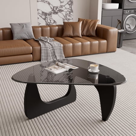 Black & Grey Medium 35.5*25.5*15.7in Modern Triangle Tempered Glass Wooden Base Coffee Table
