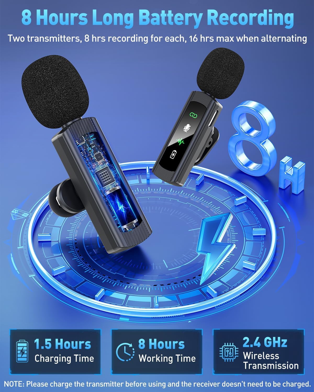 USB C Wireless Lavalier Microphone for iPhone 15 16, Mini LED Display Microphone for Android with Noise Reduction, Lapel Magnetic Clip-on Mic for Recording Content Creator Vlog Tiktok YouTube