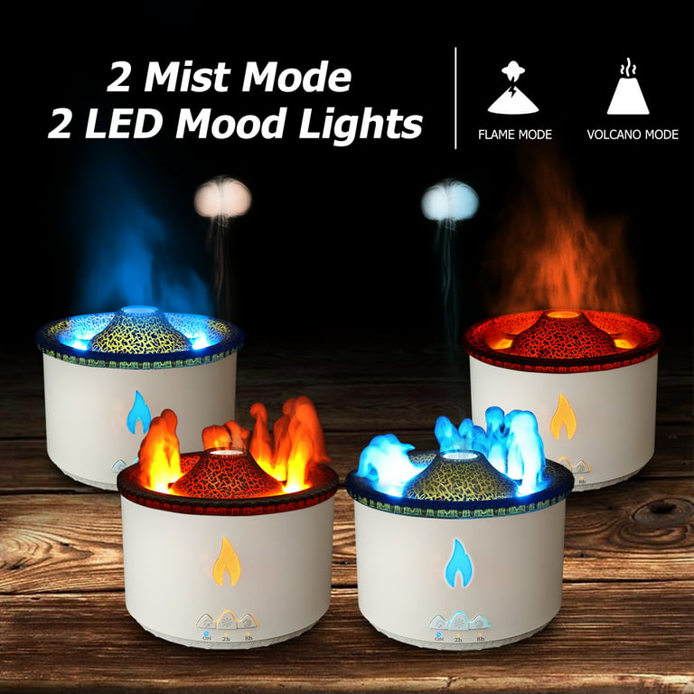 HUTIP 300ml Ultrasonic Volcano Flame Humidifier Original Flame Diffuser Volcano Lamp Aroma Diffuser for Essential Oils Diffusers, Small Fireplace