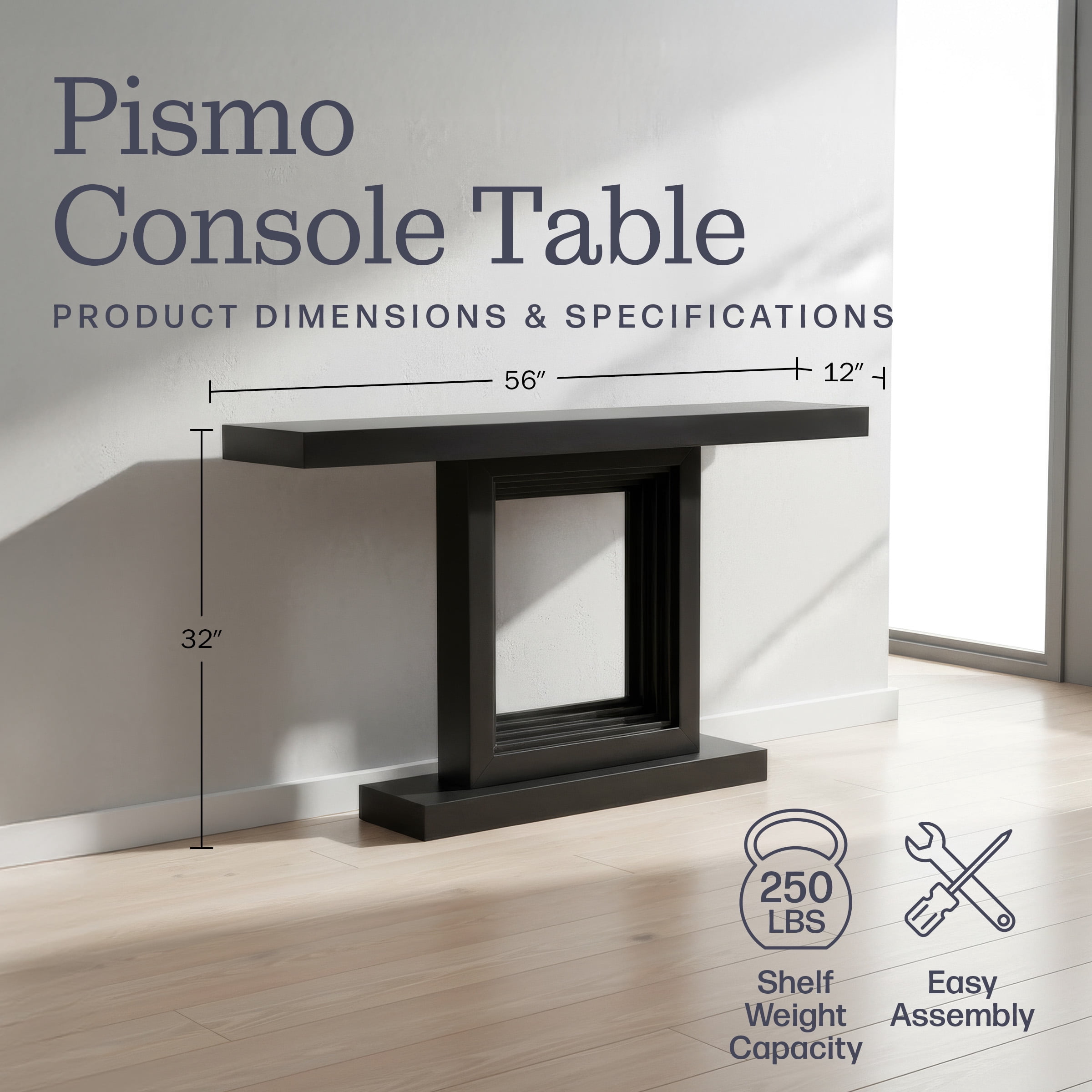 Alaterre Furniture Pismo Solid Wood Console Table - 56 Inch Modern Farmhouse Entryway Table (Black)