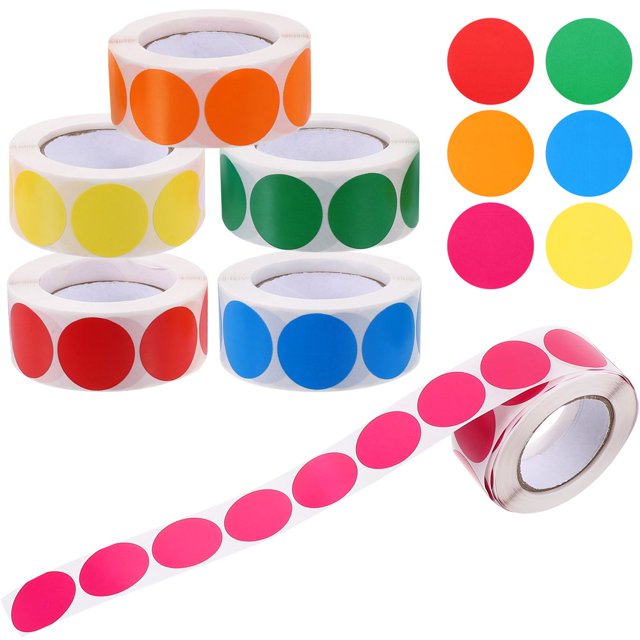 LNGOOR 6 Rolls of Colored Dot Stickers Round Color Coding Labels Colored Classify Labels Adhesive Dot Labels