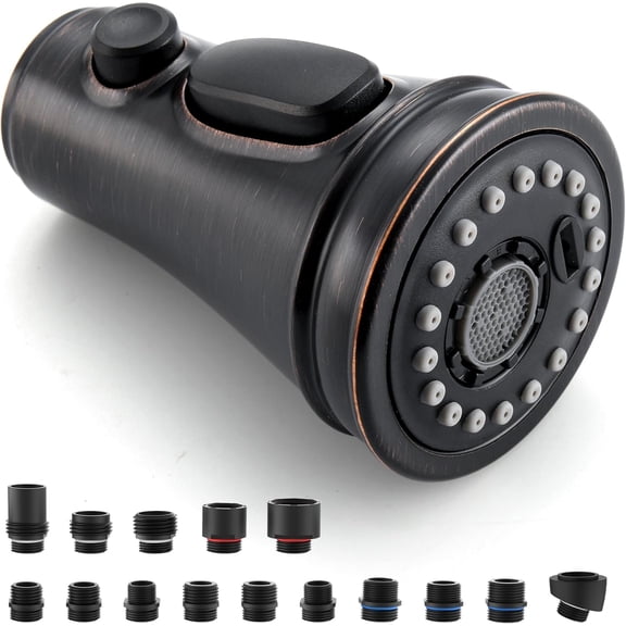 Kitchen Faucet Replacement Spray Head - with 15 Adapters, Pull Down Faucet Sprayer with 3-Function Nozzle, Oil-Rubbed Bronze, Kitchen Sink Faucet Head Replacement