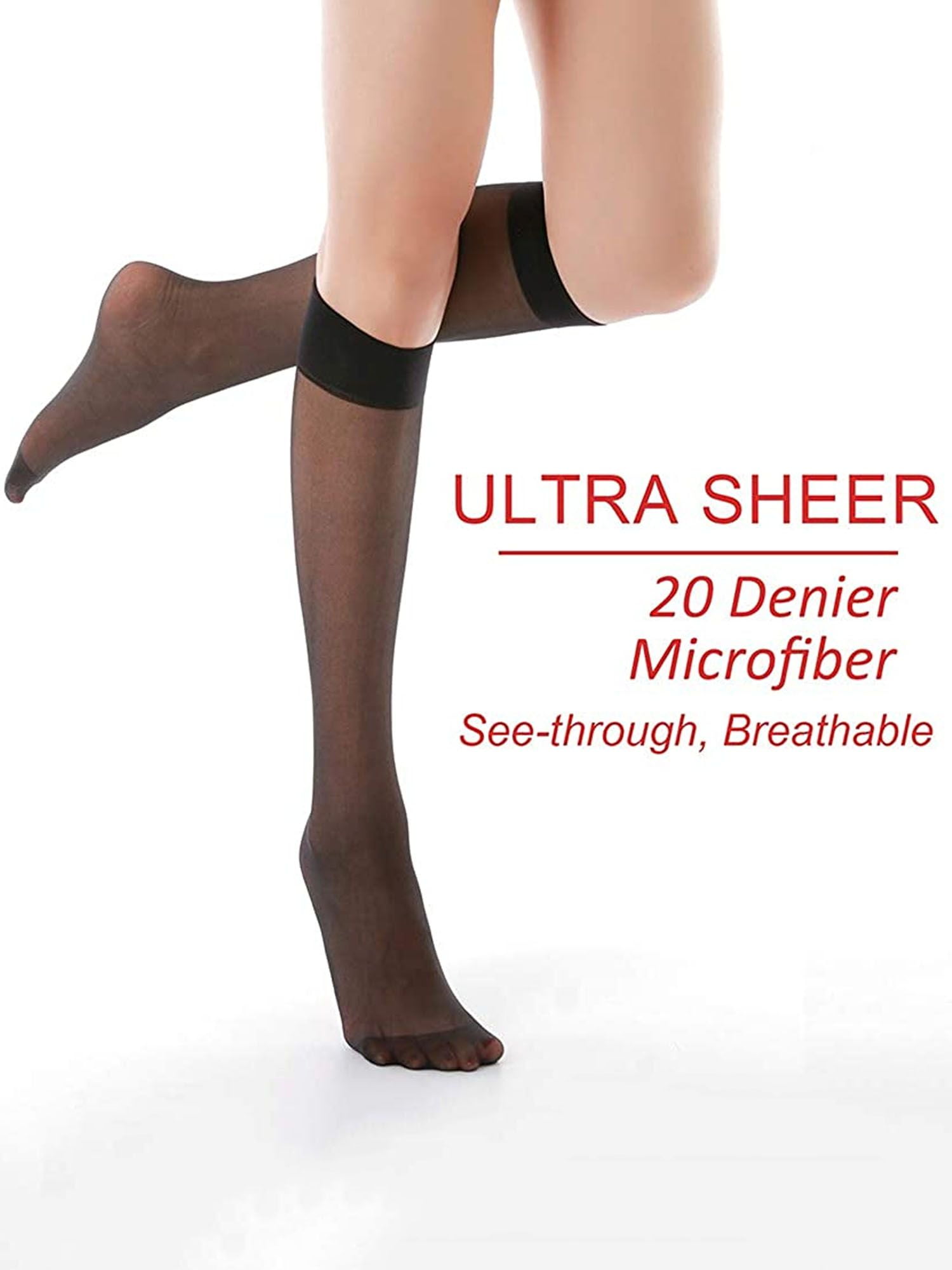 Deago 4 Pairs Women's Sheer Knee Highs Pantyhose with Reinforced Toe - 20D Nylon Stockings for Women (Black)