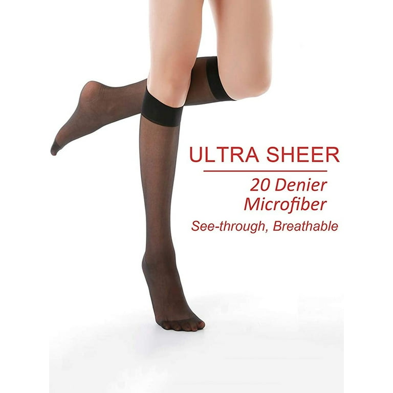 Deago Women s Stay Tight Black Pantyhose Hosiery 8 Pairs Sheer Knee Highs with Reinforced Toe 20D Nylon Stockings Walmart