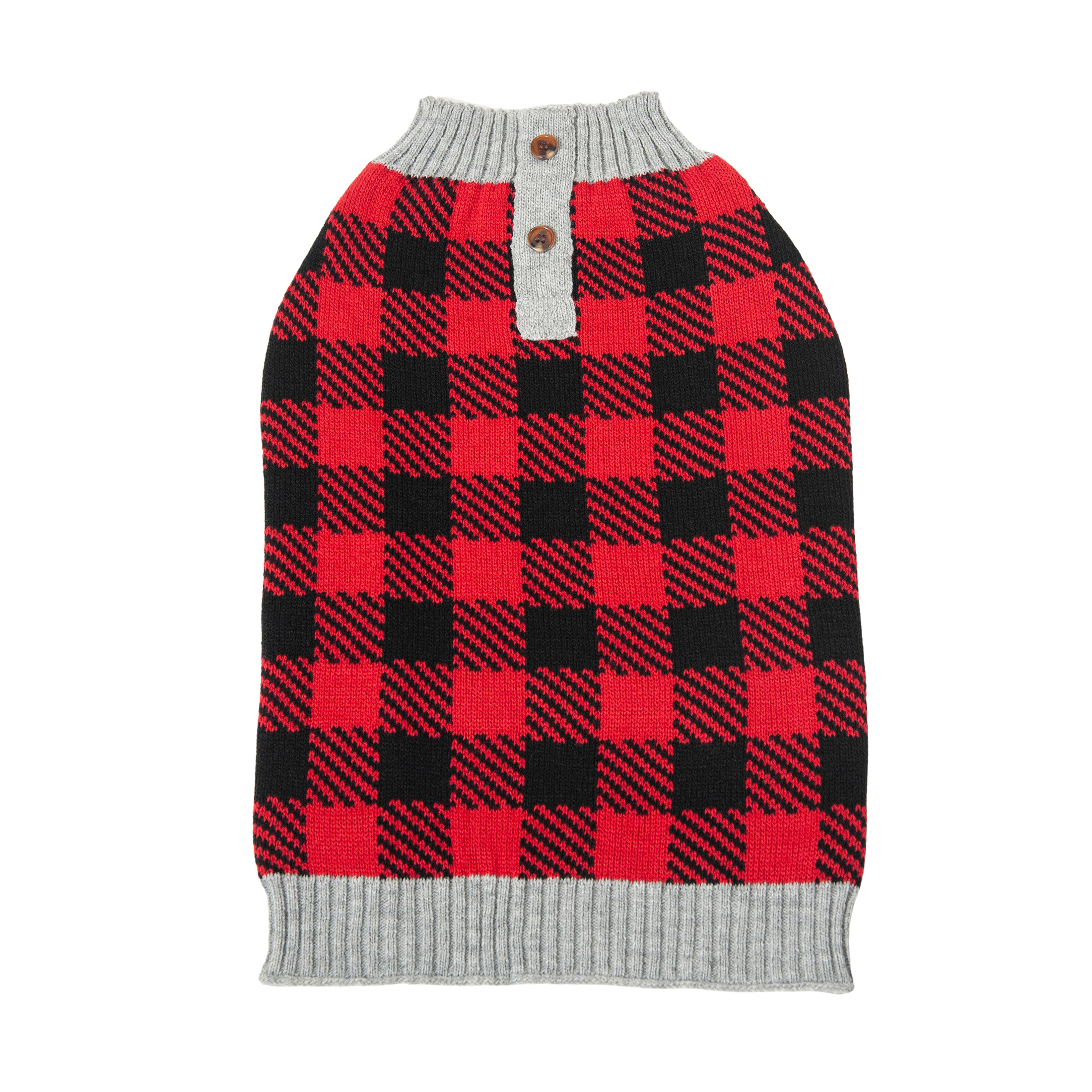 Vibrant Life Winter Dog Clothes Buffalo Check Plaid Sweater, Extra Large