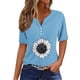 thumbnail image 2 of Fiudx Ofertas Flash Del Día Blusa de Manga Corta con Estampado de Moda para Mujer, Camiseta con Cuello En V, Tops Informales con Botones, 2 of 5