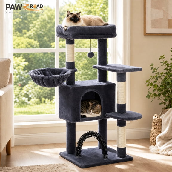 PAWZ Road 42" Cat Tree Condo With Large Perch Scratching Posts for Indoor Cats, Dark Gray