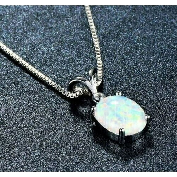 1Ct Lab Created Fire Opal Oval Cut Fancy Pendant 14k White Gold Plated
