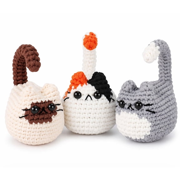 3 Pack Cat Crochet Kit for Beginners, Cat Amigurumi Starter Set with Step by Step Video Tutorials, TIKA