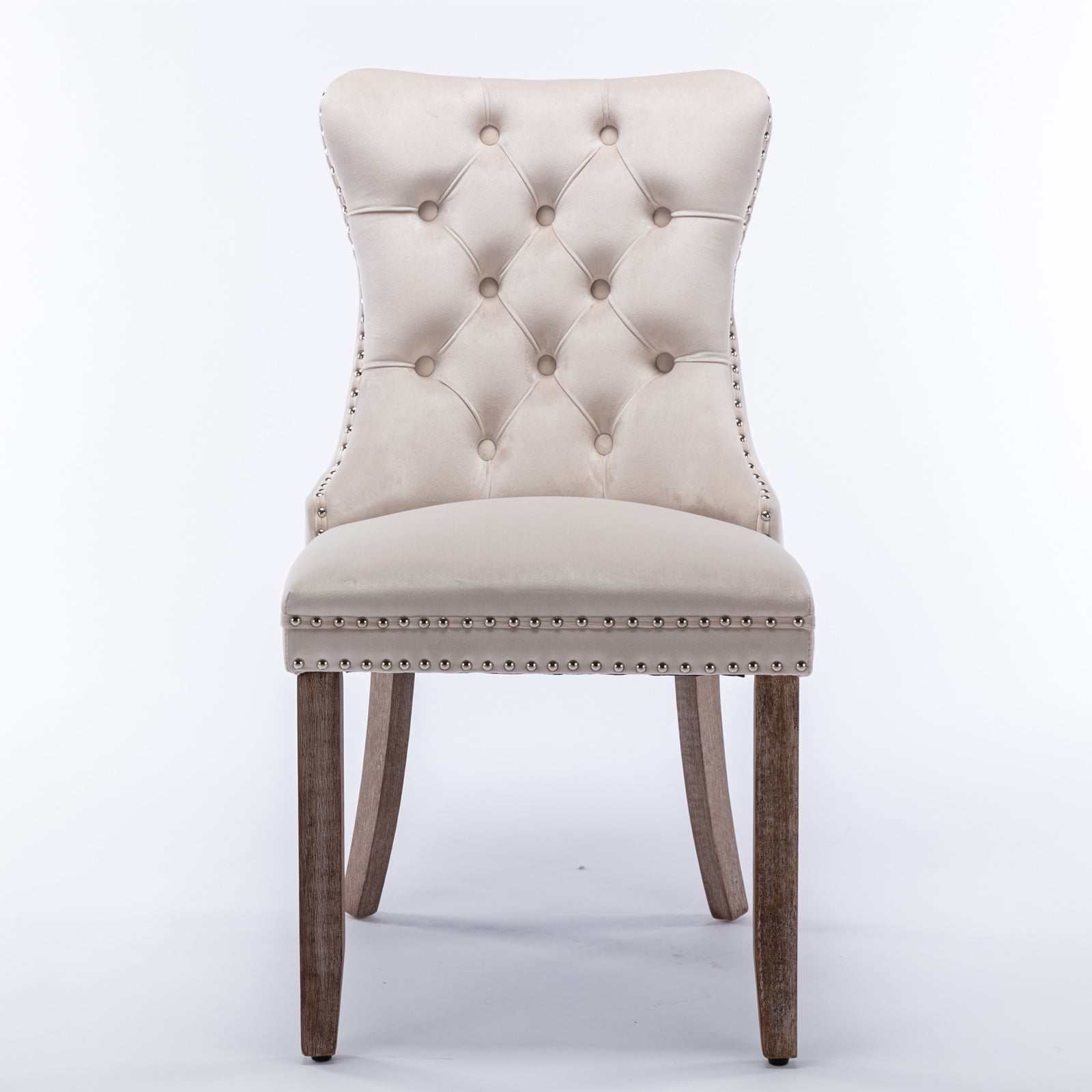 Elegant Button Tufted Dining Chairs, High-end Velvet Upholstered Dining Chairs with Nailhead Back and Ring Pull Trim, Solid Wood Dining Chairs for Kitchen Bedroom Dining Room (Beige,Set of 8)