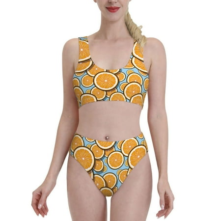 Bikini Sets For Women  Orange Lemon Blue High Waisted Bikini Sets Bathing Suit 2-Piece Drawstring Swimsuit