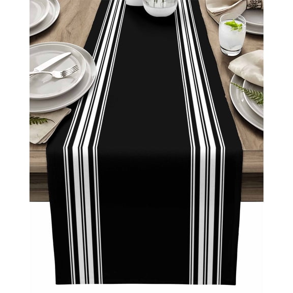 Table Runner Black Striped Table Decoration for Kitchen Dinning Black White Stripes Table Decoration for Indoor Outdoor Party Wedding Decor 13x72inch