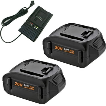 2Packs 6.0Ah Replacement for Worx 20V Lithium Battery&Charger WA3868 WA3578 WA3525 WA3520 WA3575 WG151s WG155s
