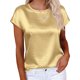 thumbnail image 2 of Camisas de Cuello Redondo de Color Sólido de Manga Corta de las Mujeres, Blusa Casual para el Uso Diario de Primavera Verano, 2 of 8