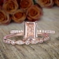 thumbnail image 2 of Special 1.50 Carat Emerald Cut Real Morganite and Man made diamond moissanite Engagement Ring Bridal Set Sterling Silver with 18k Gold Plating, 2 of 5