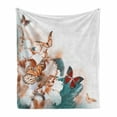 thumbnail image 1 of Nature Soft Flannel Fleece Throw Blanket, Colorful Butterflies Flying over Violet Petals Flowers Spring Beauty Illustration, Cozy Plush for Indoor and Outdoor Use, 50" x 70", Multicolor, by Ambesonne, 1 of 6