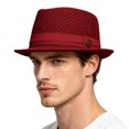 thumbnail image 3 of Lispipm Summer Mesh Pork Pie Hat for Men Women Roll Brim Retro Party Cap Travel Beach Sun Hats Classic Outdoor Breathable Caps Red, 3 of 4