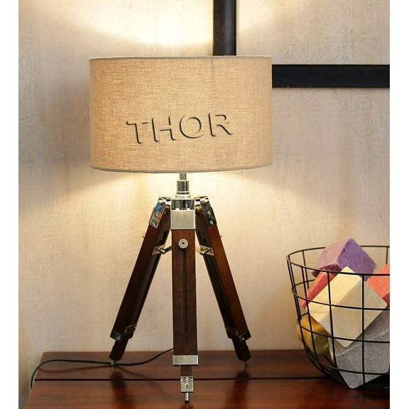 Vintage Brown Tripod Table Adjustable Lamp Stand Home Decor (Lamp Shade Not Included)