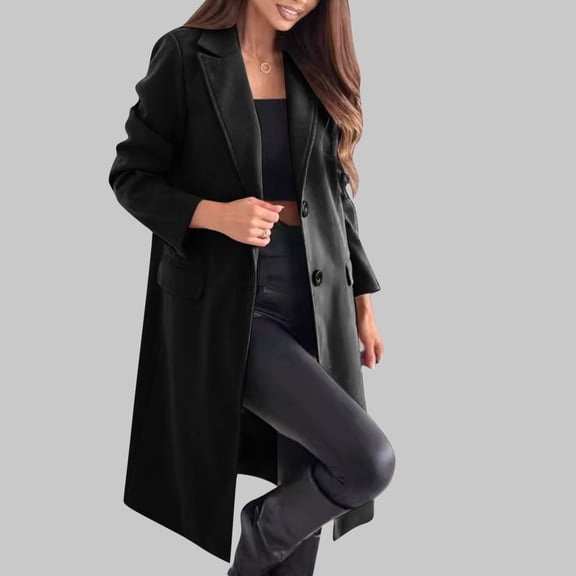 ClodeEU Women's Notched Lapel Button Long Wool Blend Coat,Casual Mid Maxi Warm Winter Overcoat ,Women's Plus L