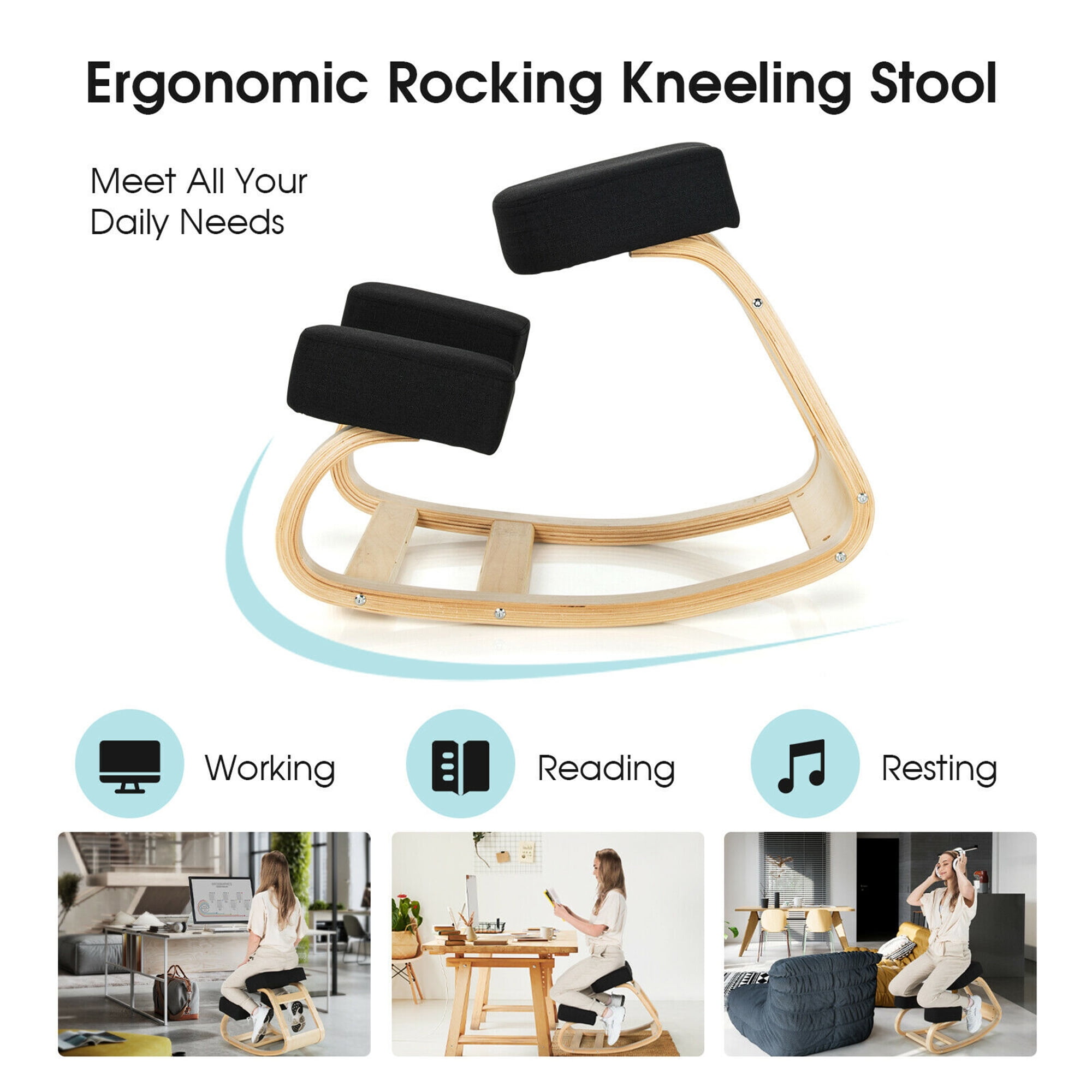 Gymax Ergonomic Kneeling Chair Rocking Stool Upright Posture Office Furniture Black