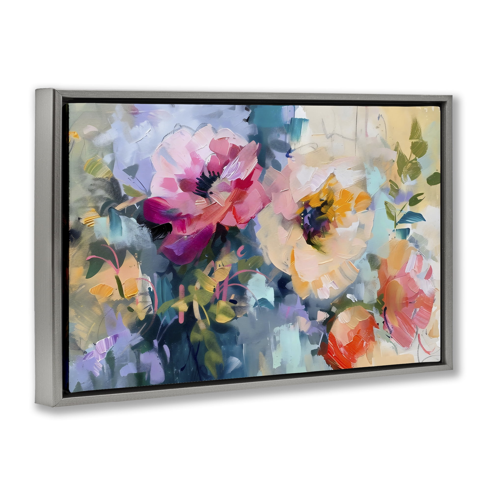 Stupell Industries Vibrant Florals Brushed Abstract Gray Framed Floater Canvas Wall Art, design by Creative Studio