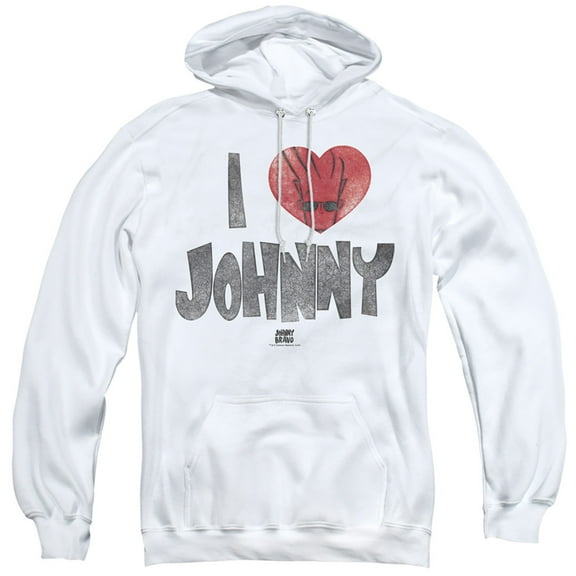 Johnny Bravo I Heart Johnny Adult Pullover Hoodie Sweatshirt White