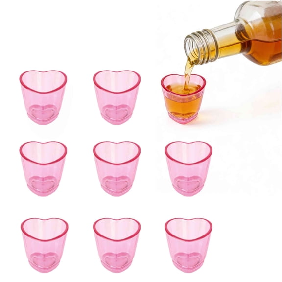 8Pcs Valentine's Day Plastic Shot Glasses, 1.5 oz Cute Pink Shot Glasses, Heart Shaped Shot Cups, Reusable Mini Beer Stein Tasting Glass Juice Cups for Whiskey, Tequila, Vodka, Spirits & Liquors