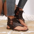 thumbnail image 4 of Gladiator Sandals for Women Lace up Ankle Strap Back Zipper Flip Flops Lightweight Retro Leather Flat Shoes Brown Size 6.5, 4 of 8