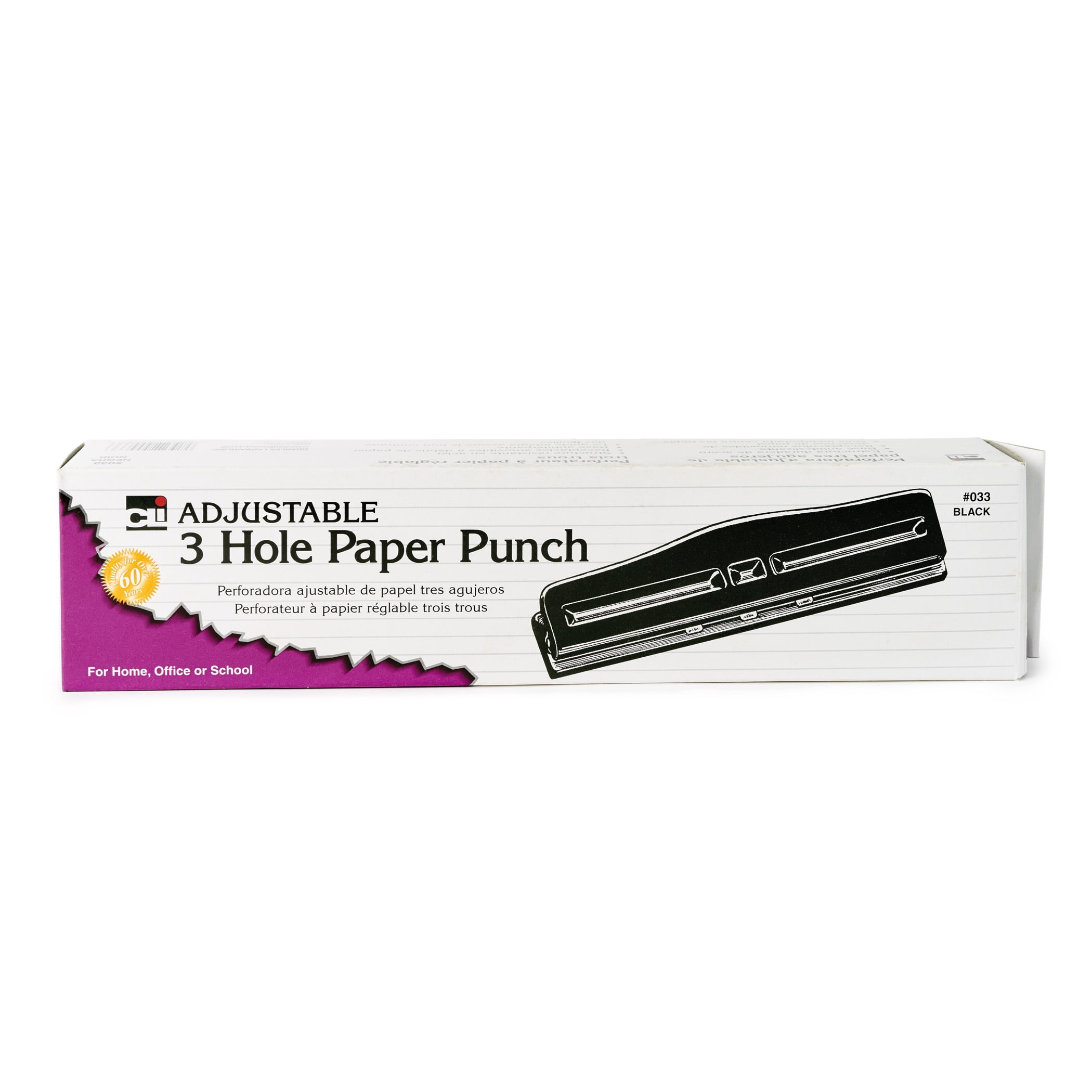 Charles Leonard 3-Hole Paper Punch, Adjustable Holes, 12 Sheet Capacity, Black