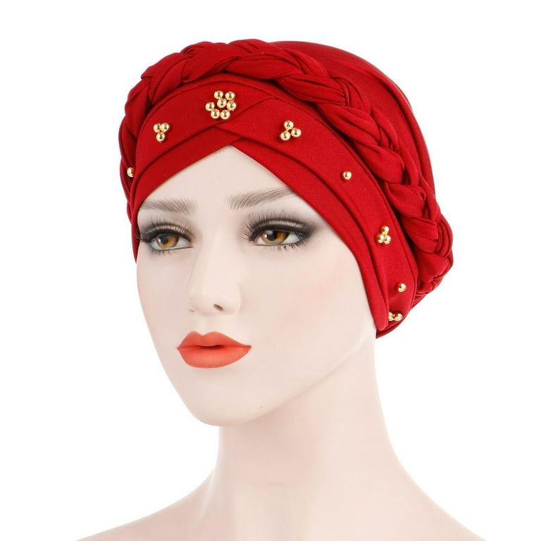 TYGHBN Women Turban Cap Beaded Headscarf Braid Wrap Hat Headwear