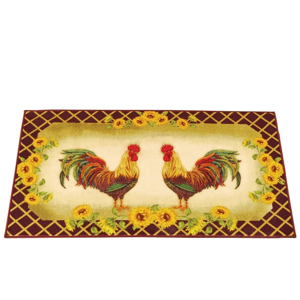 French Country Rooster & Sunflowers Protective Non Slip Rug Hand Wash