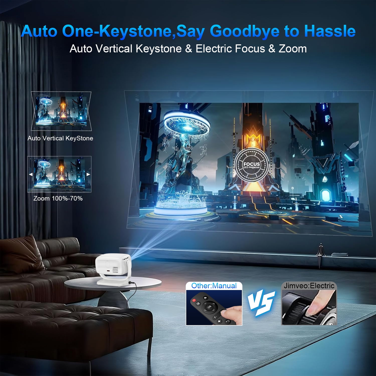 Projector 4K,AILKIN Portable Mini Smart Projector HD Outdoor Movie Home Theater,Auto Focus 2.4G/5G Support Native 1280P 130" Projector with Wifi and Bluetooth Compatible with iOS/Android