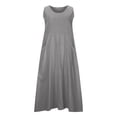thumbnail image 4 of Ovzne Robes pour Femmes Robe Femme Mode Été Décontractée Couleur Unie Sans Manches Col Rond Robe à Poches Jupe Robe de Printemps Liquidation, 4 of 6