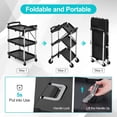 thumbnail image 3 of 3-Tier Folding Service Cart with 360° Swivel Wheels, Foldable Utility Cart, Collapsible Service Cart for Home, Office, Garage, Warehouse, 3 of 7