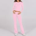 thumbnail image 2 of sususu Women Sweatsuit,Matching Set Women Knitted Trousers Suit Long Sleeve Top and Pants Outfit Summer Casual Solid Color Slim Fit Comfortable Two Piece Set - Pink, 2 of 6