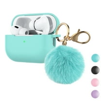 Airpods Pro 2 Case Silicone, Airpods Pro 2 Case Fur Ball, Njjex Cute AirPods Silicon Case with Airpods Accessories Gold Keychain/Skin/Pompom (Front LED Visible) -Green