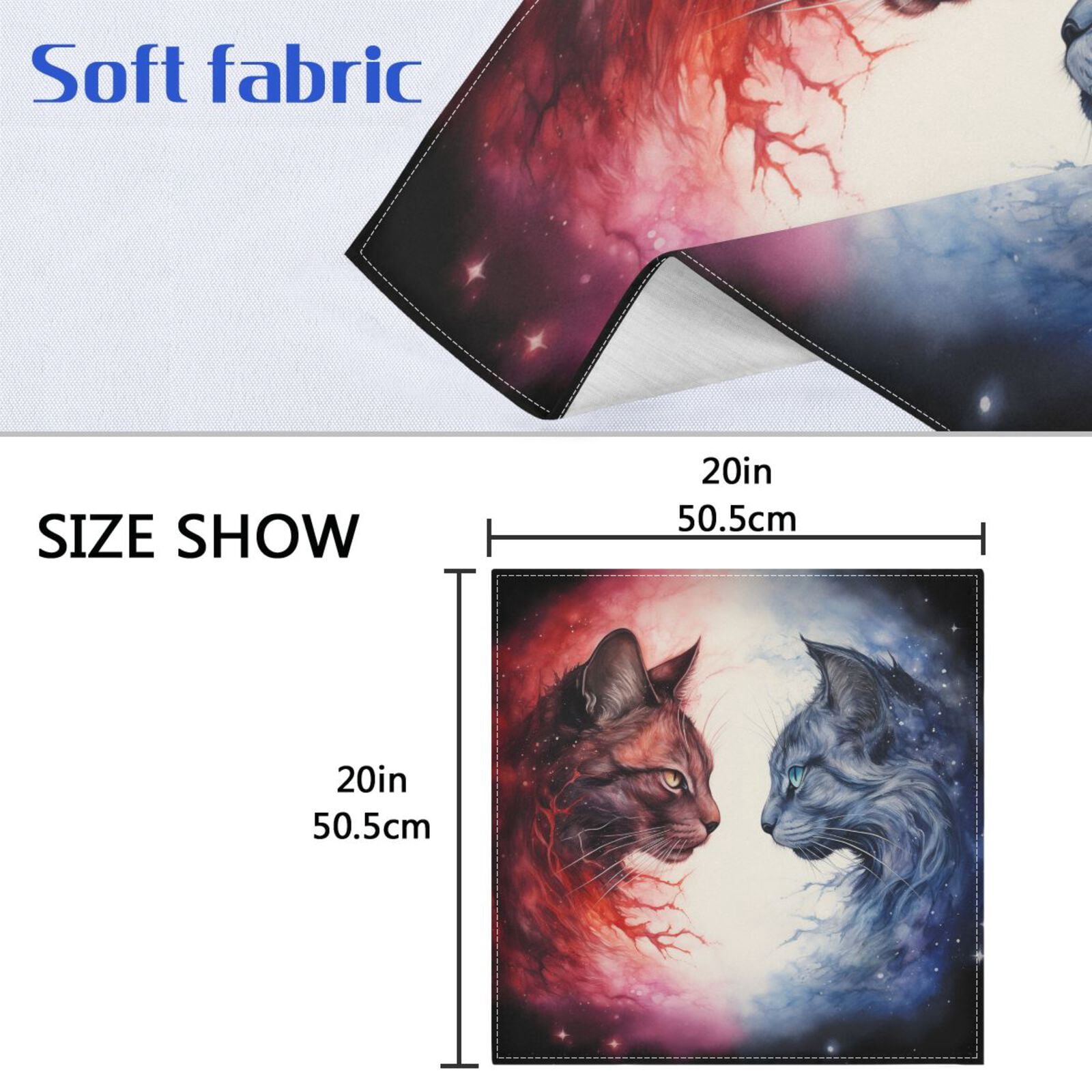 JSTEL Cats in Nebula Cloth Napkins Set of 6, 20x20 Inch Washable and Reusable Napkin for Decoupage Dinner Party Everyday Use
