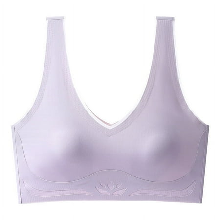Wireless Push up Bras Women Lightly Lined Bra Feature V-Neck Balconette Bra Style W-955 Hook and Eye Closure Bras No Underwire Push Up Purple XL